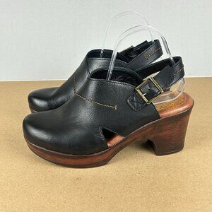 boc Cecila Slingback Clogs Womens 10 Black Faux Leather Block Heel Buckle